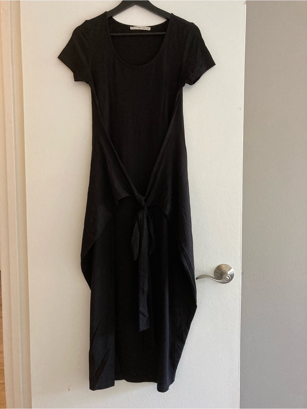 Peruvian Connection Black Asymmetrical Tie-Front Dress